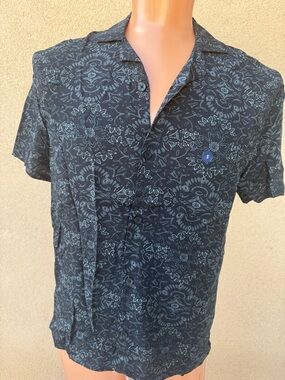 Hollister Black Short-Sleeve Button-Down with Light Blue Floral Print